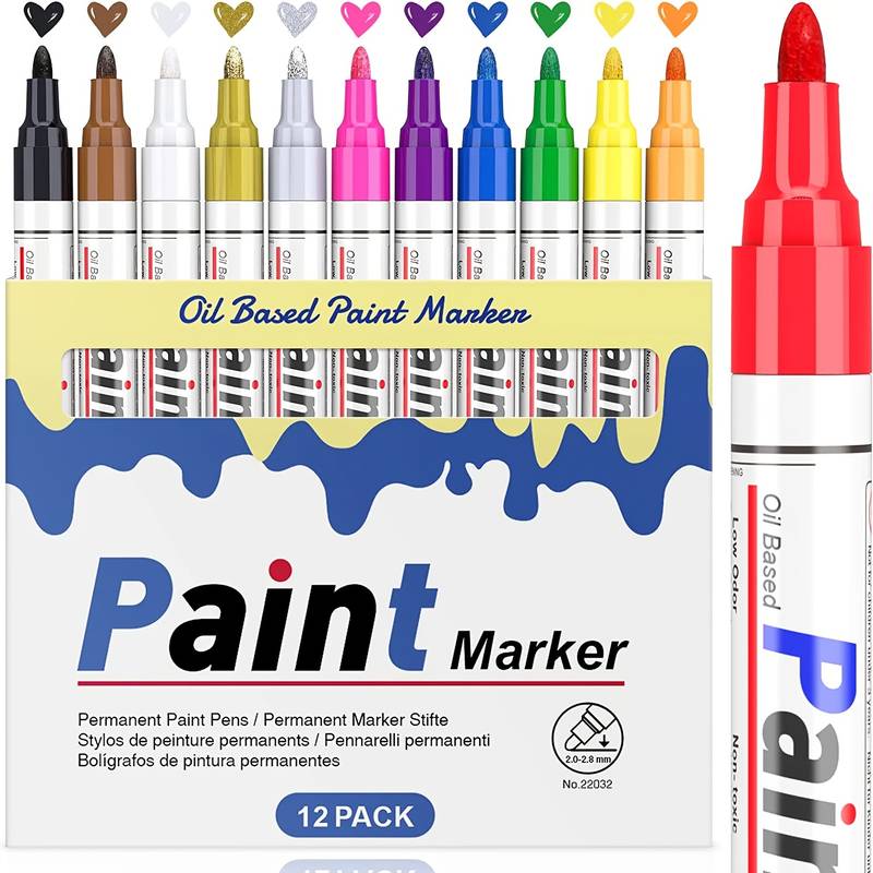 Permanent Marker Waterproof Pens Set:12 Colours Waterproof Pens For  Painting Stones Permanent Marker Colourful Glass Pen Paint Pens Colourful  Set For
